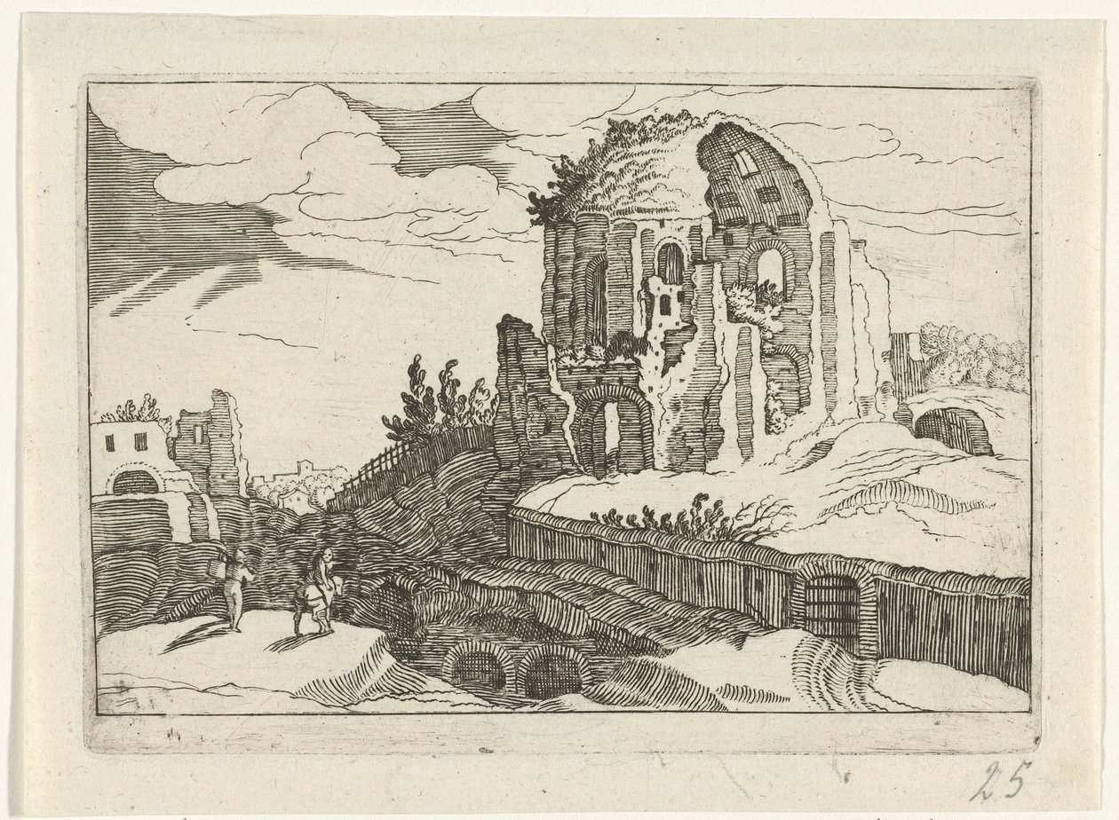Nymphaeum i Rom Romeinse ruïnes (serie 2) (serietitel) af Willem van Nieulandt (II)