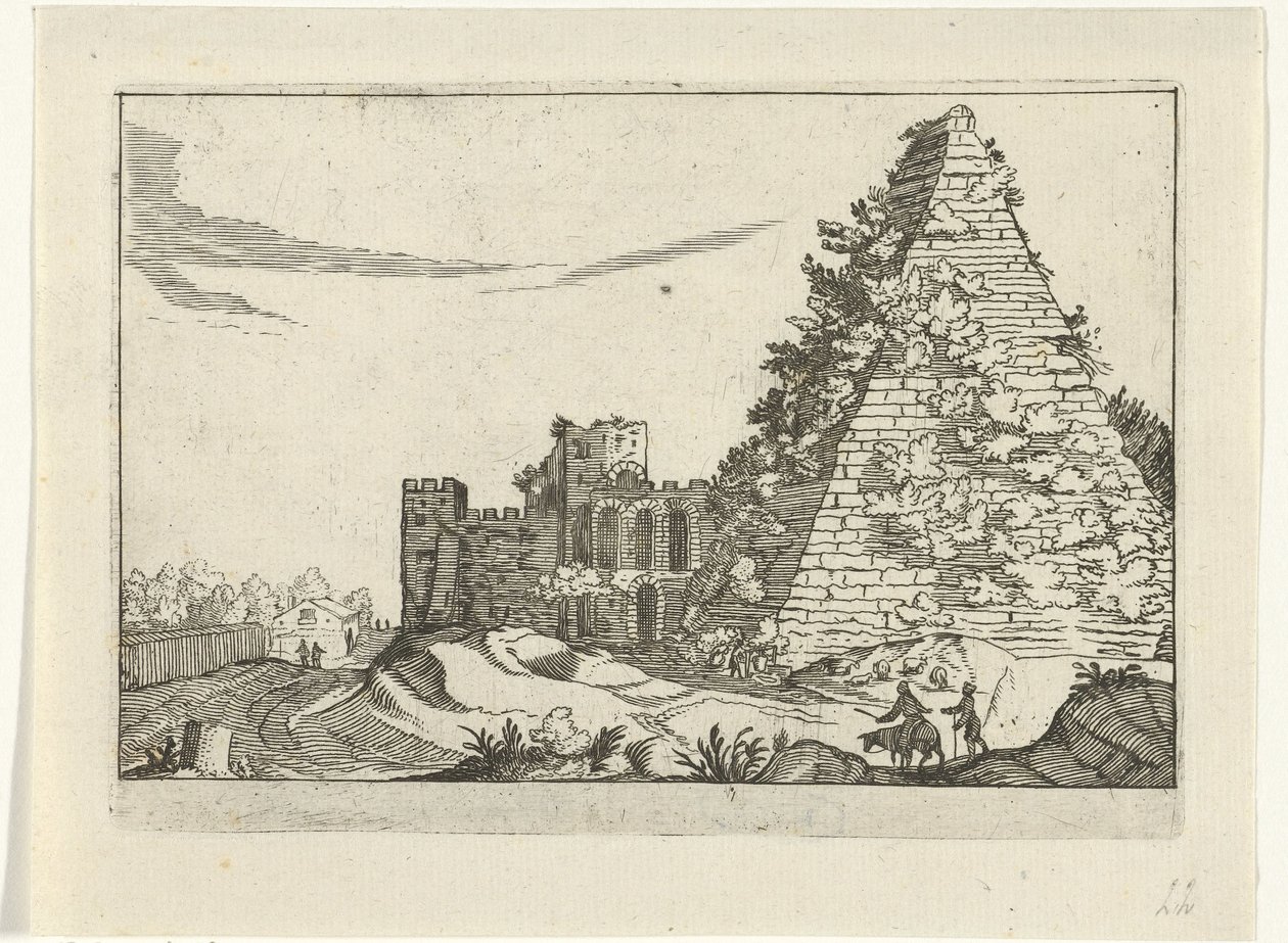 Piramide van Gaius Cestius Romerske ruiner (serie 2) (serietitel) af Willem van Nieulandt (II)