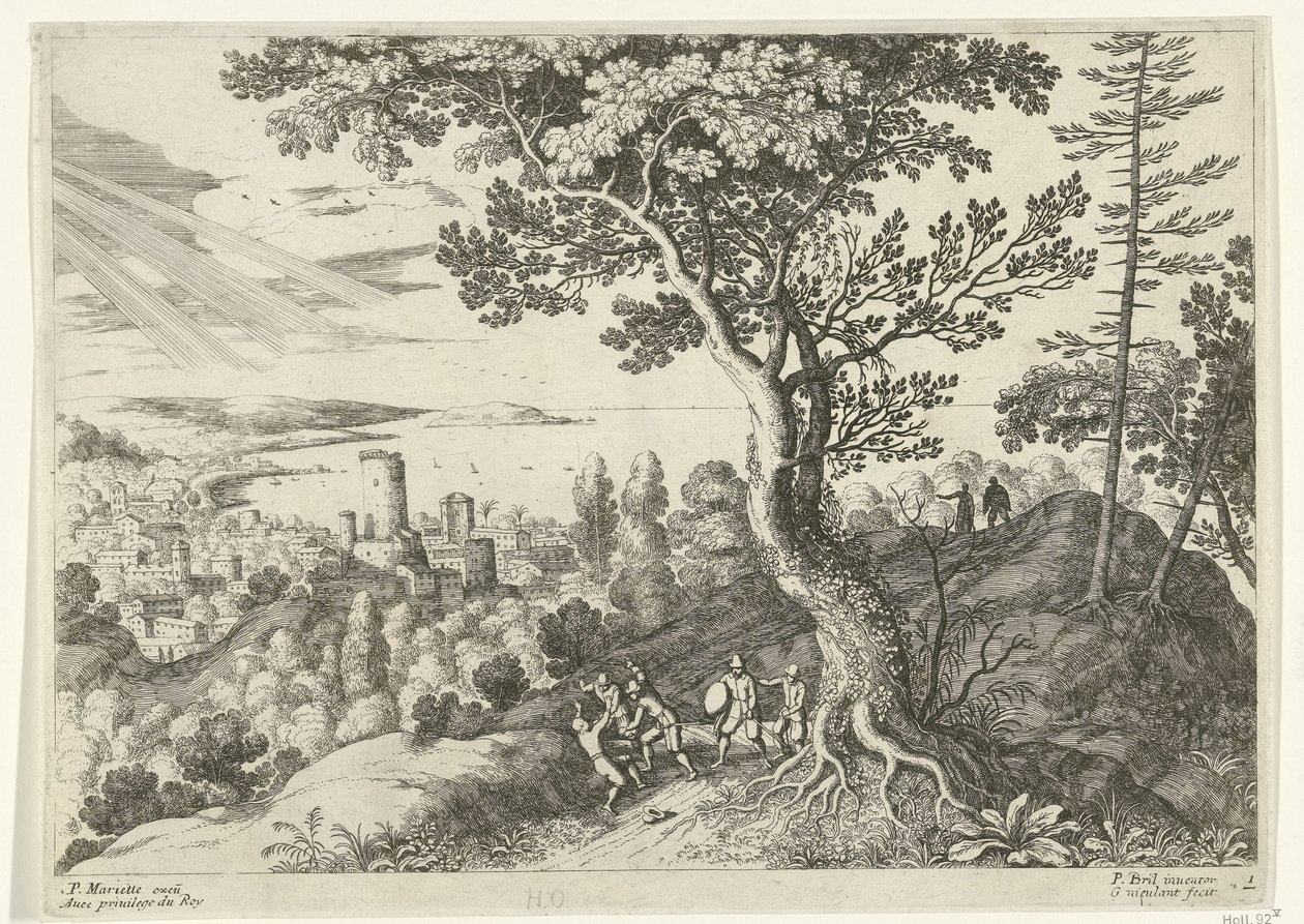 Rejsende bliver angrebet af røvere Italienske landskaber (serietitel) af Willem van Nieulandt (II)