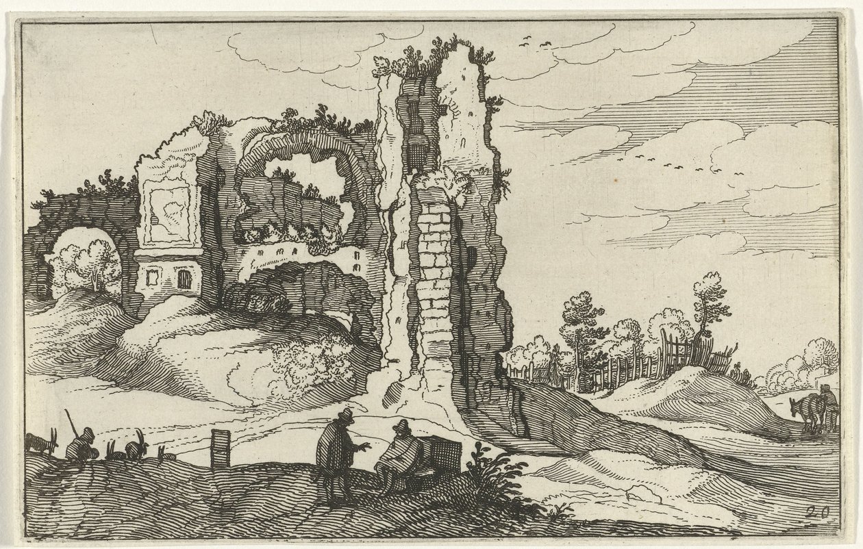 Ruin med en låge Romerske ruiner og kystlandskaber (serie 1) (serietitel) af Willem van Nieulandt (II)