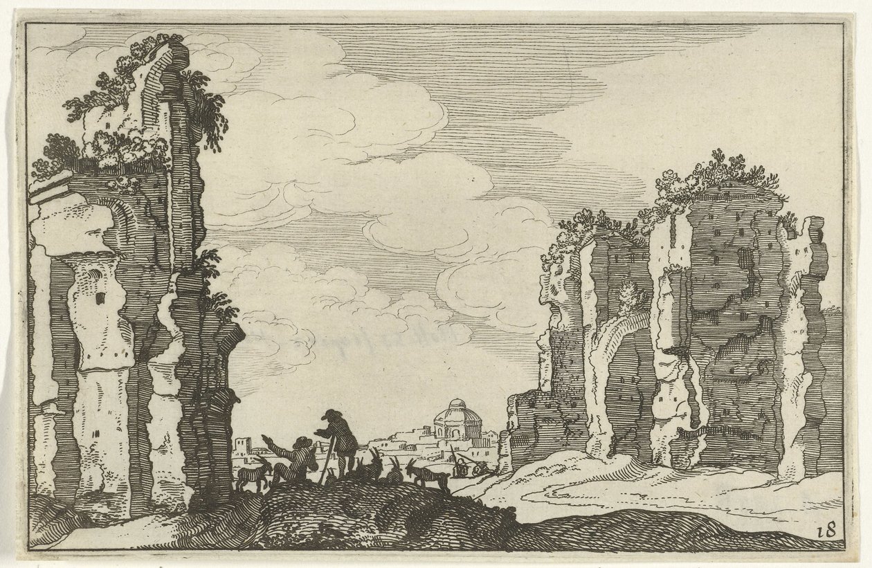 Ruin af Caracalla-badene Romerske ruiner og kystlandskaber (serie 1) (serietitel) af Willem van Nieulandt (II)