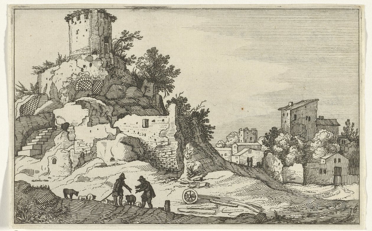 Ruin af et tårn Romerske ruiner og kystlandskaber (serie 1) (serietitel) af Willem van Nieulandt (II)