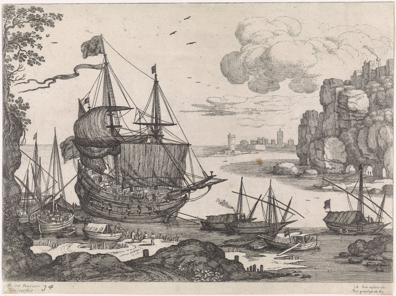 Skibe i en havn Italienske landskaber (serietitel) af Willem van Nieulandt (II)