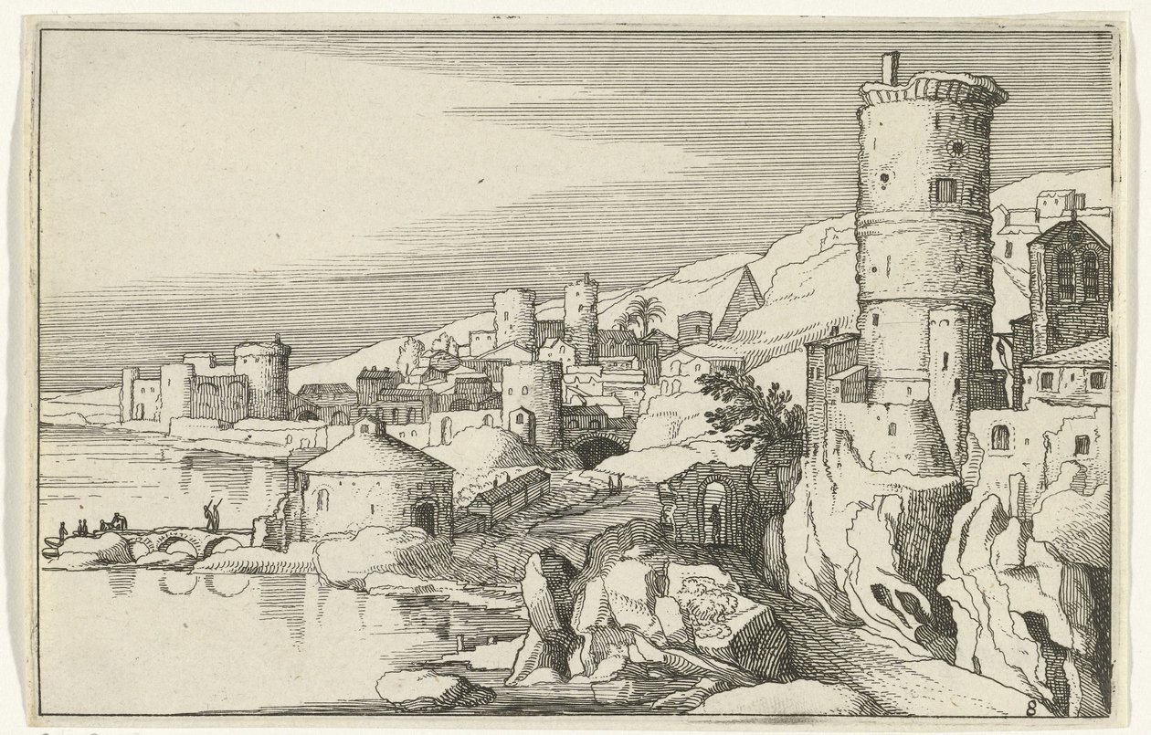 By med tårne ​​på vandet Romerske ruiner og kystlandskaber (serie 1) (serietitel) af Willem van Nieulandt (II)