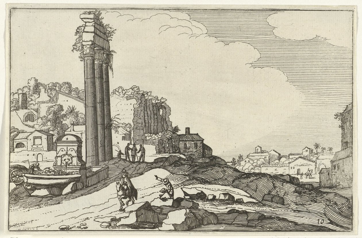 Castor og Pollux tempel Romerske ruiner og kystlandskaber (serie 1) (serietitel) af Willem van Nieulandt (II)