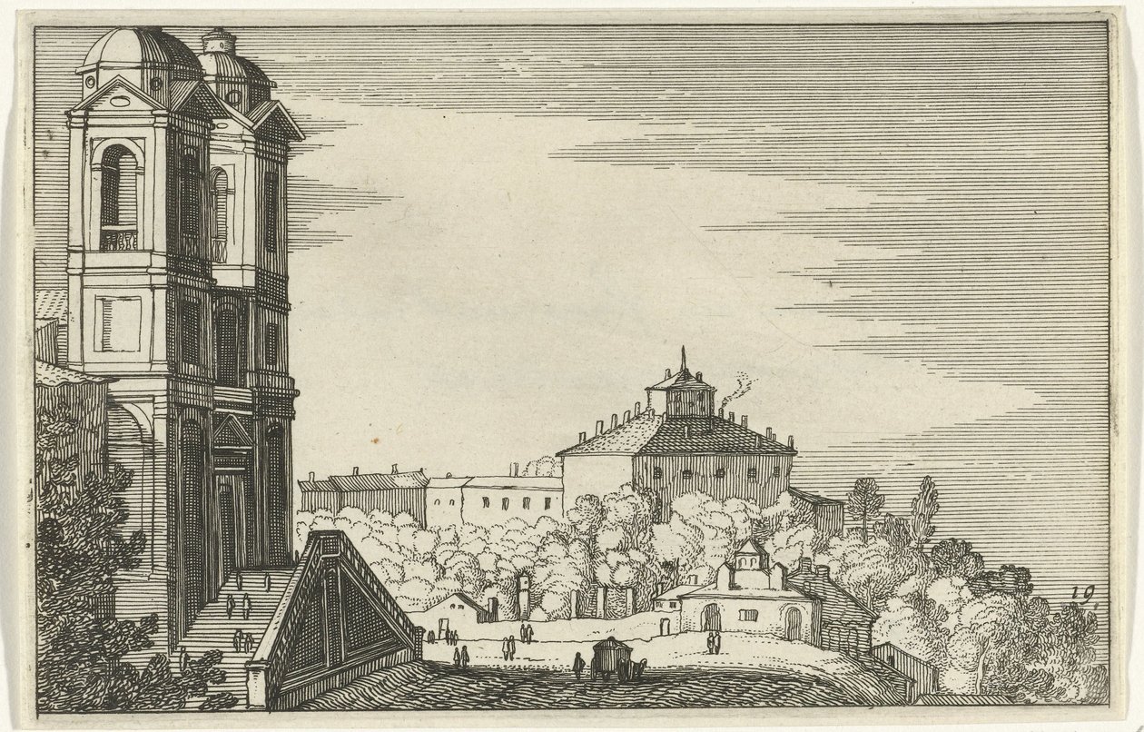 Trinità dei Monti i Rom Romeinse ruïnes en kustlandschappen (serie 1) (serietitel) af Willem van Nieulandt (II)