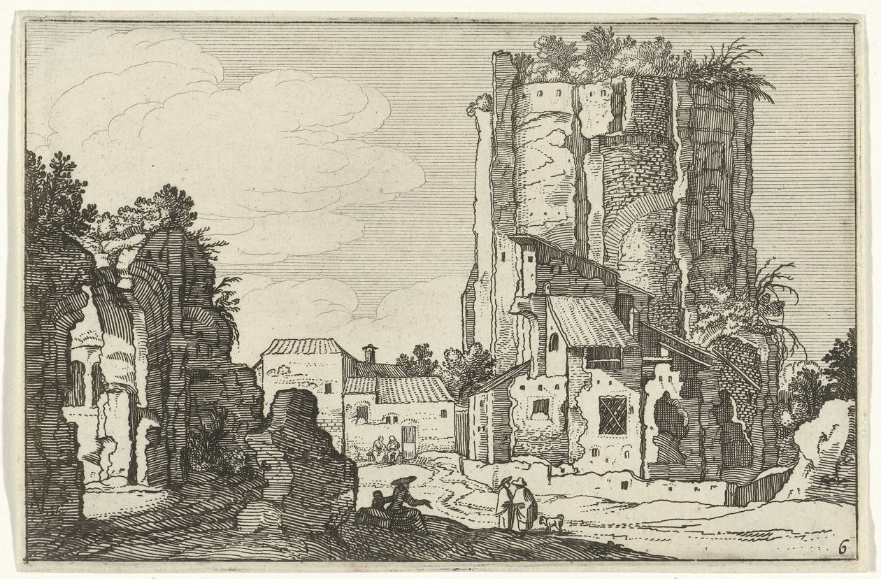 To ruiner Romerske ruiner og kystlandskaber (serie 1) (serietitel) af Willem van Nieulandt (II)