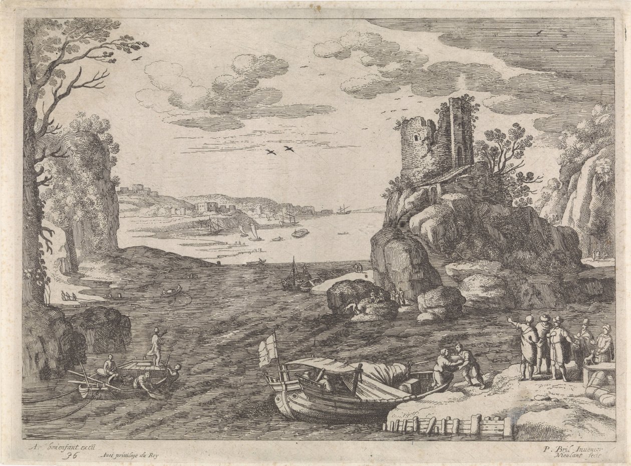 Flere skibe i en bugt Italienske landskaber (serietitel) af Willem van Nieulandt (II)
