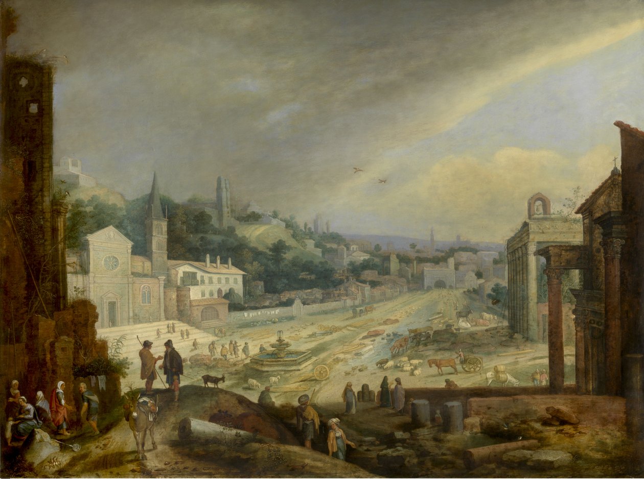 Udsigt over Campo Vaccino, Rom (olie på panel) af Willem van Nieulandt
