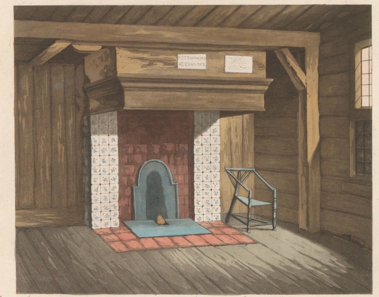 Interiør af Tsar Peter House i Zaandam, 1824 Sommerhuset beboet af Czaar peeter de groten i Zaandam i år 1697 (...) - La maisonnette habitée par le Czar pierre le grand à Zaandam (...) (titel på objektet) af Willem van Senus (possibly)