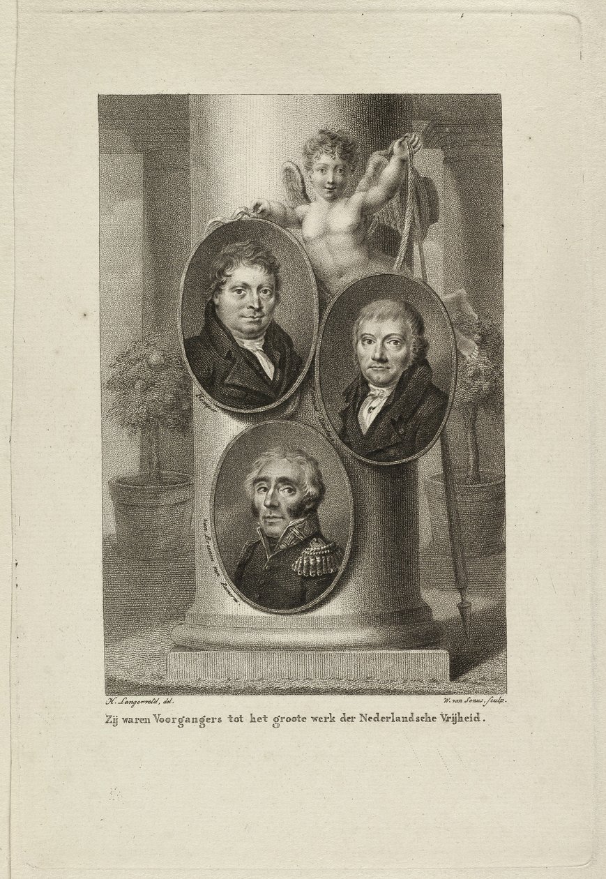 Mindesmærke med portrætter af Joan Melchior Kemper, Cornelis Anthony Fannius Scholten, Gijsbert Carel Rutger Reinier van Brienen van Ramerus. NL-HlmNHA 1477 53011449 af Willem van Senus
