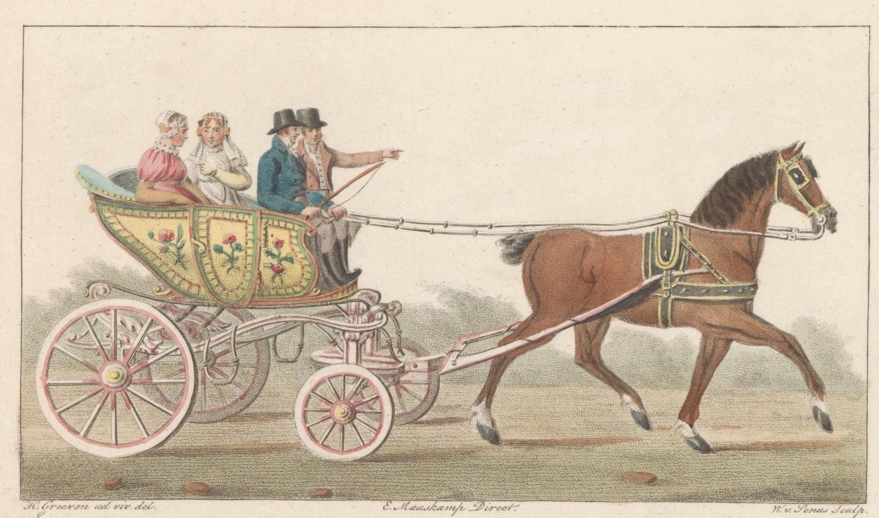 Zaan legevogn, 1824 En Noord-Hollandsch Speelwagen aan de Zaan / Voiture de plaisance, dite Speelwagen au Zaan (titel på objekt) af Willem van Senus