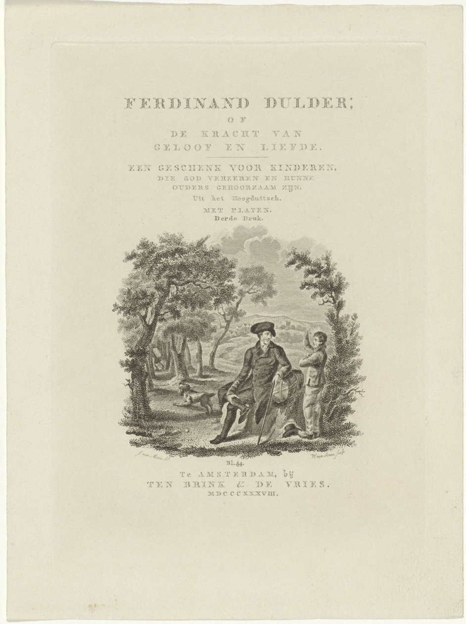 Siddende rejsende og en dreng i et landskab Titelside for: J.G. Tobler, Ferdinand Dulder, 1838 af Willem van Senus
