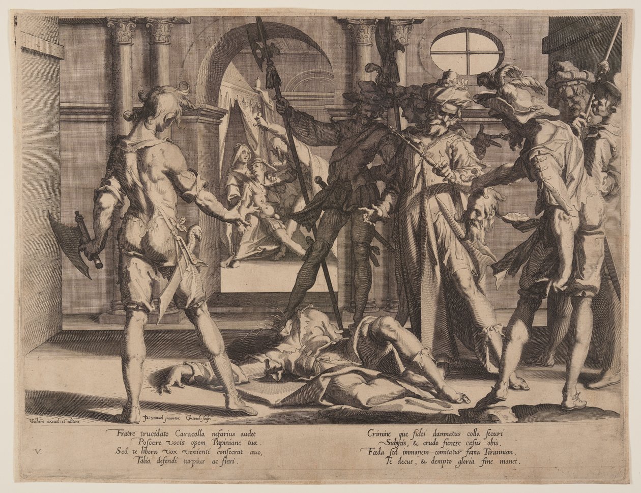 Halshugning af den romerske dommer Papinian, planche 5 fra Retfærdighedens Troner (Thronus Iustitiae) af Willem van Swanenburgh