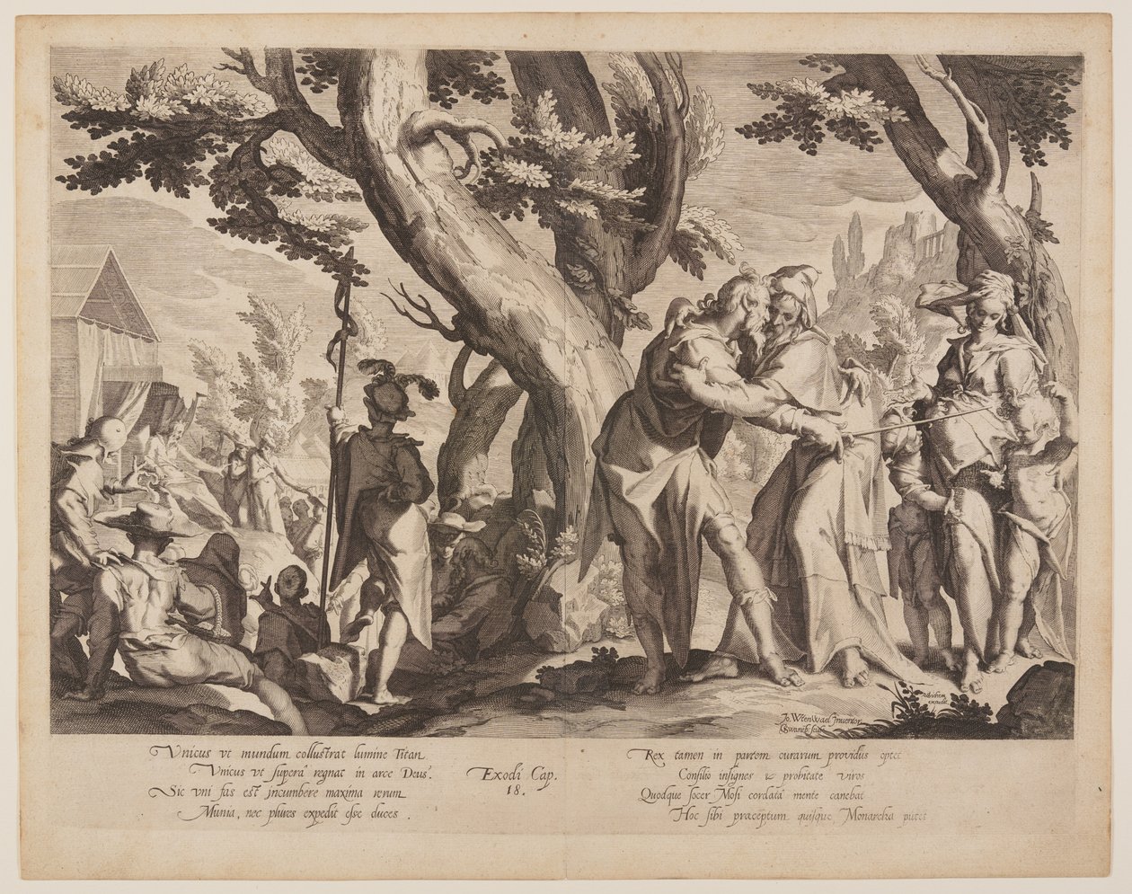 Mødet mellem Moses og Jethro, planche 1 fra Retfærdighedens Troner (Thronus Iustitiae) af Willem van Swanenburgh