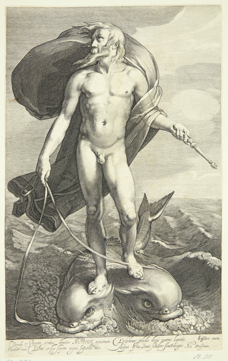 Neptun ridende på to delfiner af Willem van Swanenburgh