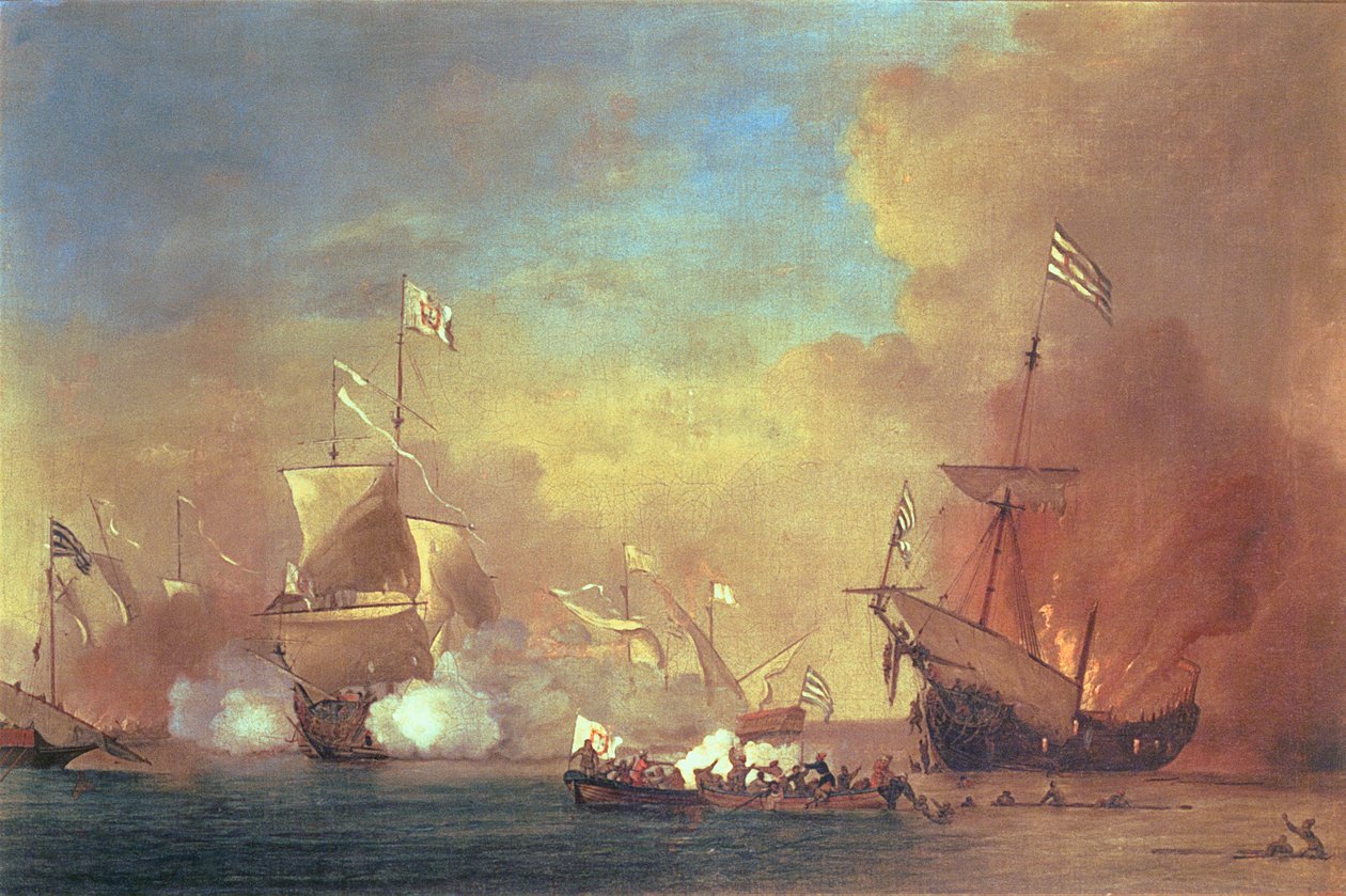 Barbary-pirater angriber et spansk skib af Willem van de IIVelde