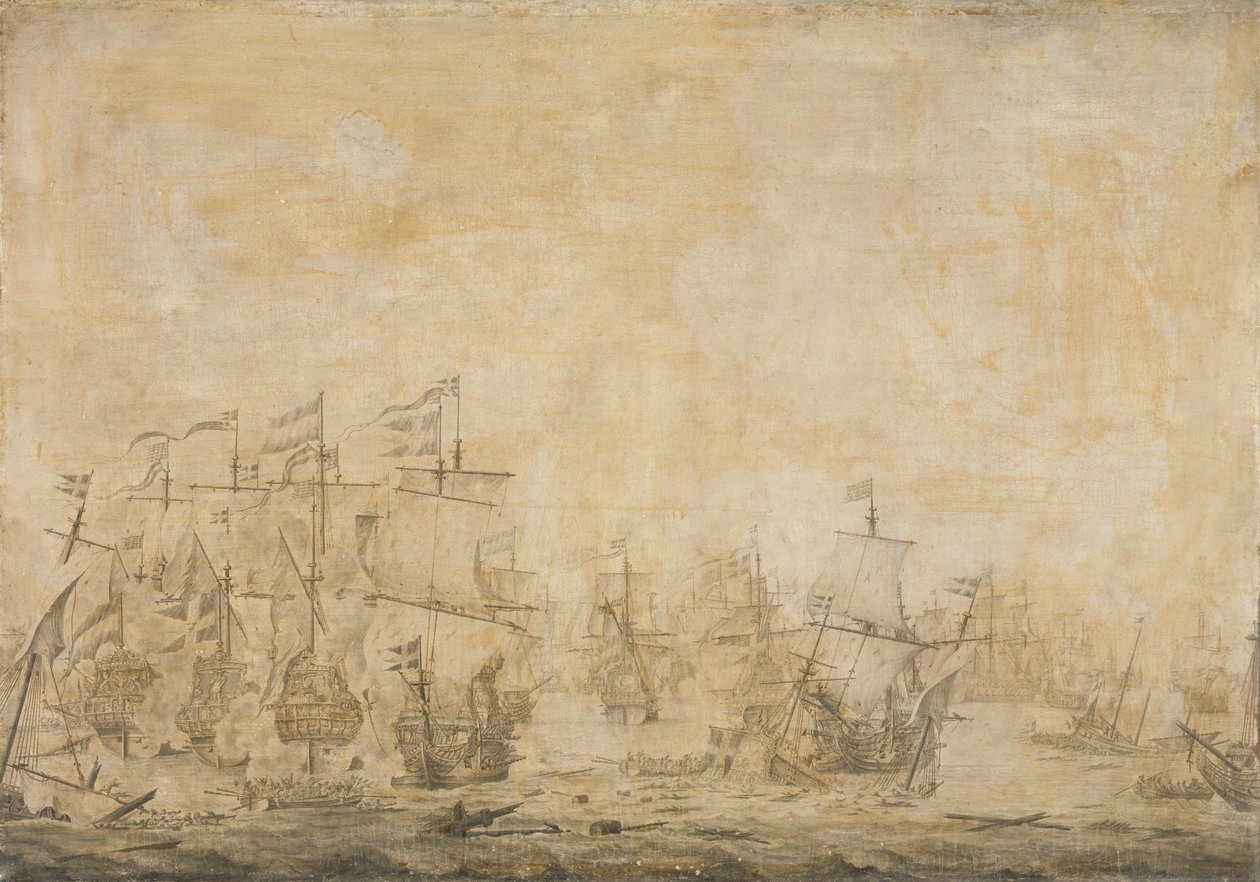 Slaget mellem den hollandske og svenske flåde, i Øresund, 8. november 1658 af Willem van de Velde (I) (attributed to)