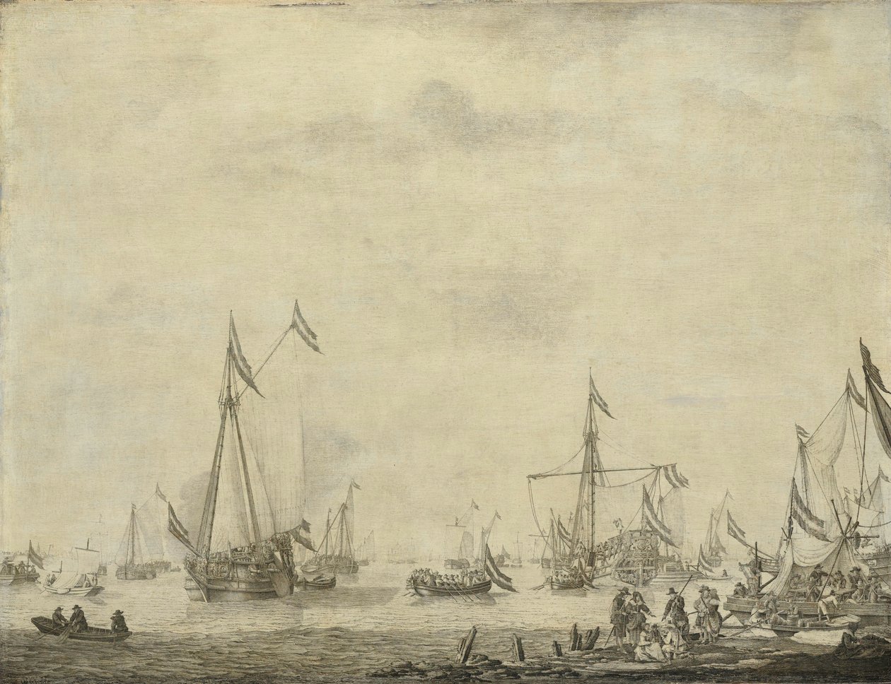 Royal Yacht and State Yacht Sejl fra Moerdijk med Charles II, konge af England, om bord, 1660 af Willem van de Velde (I)