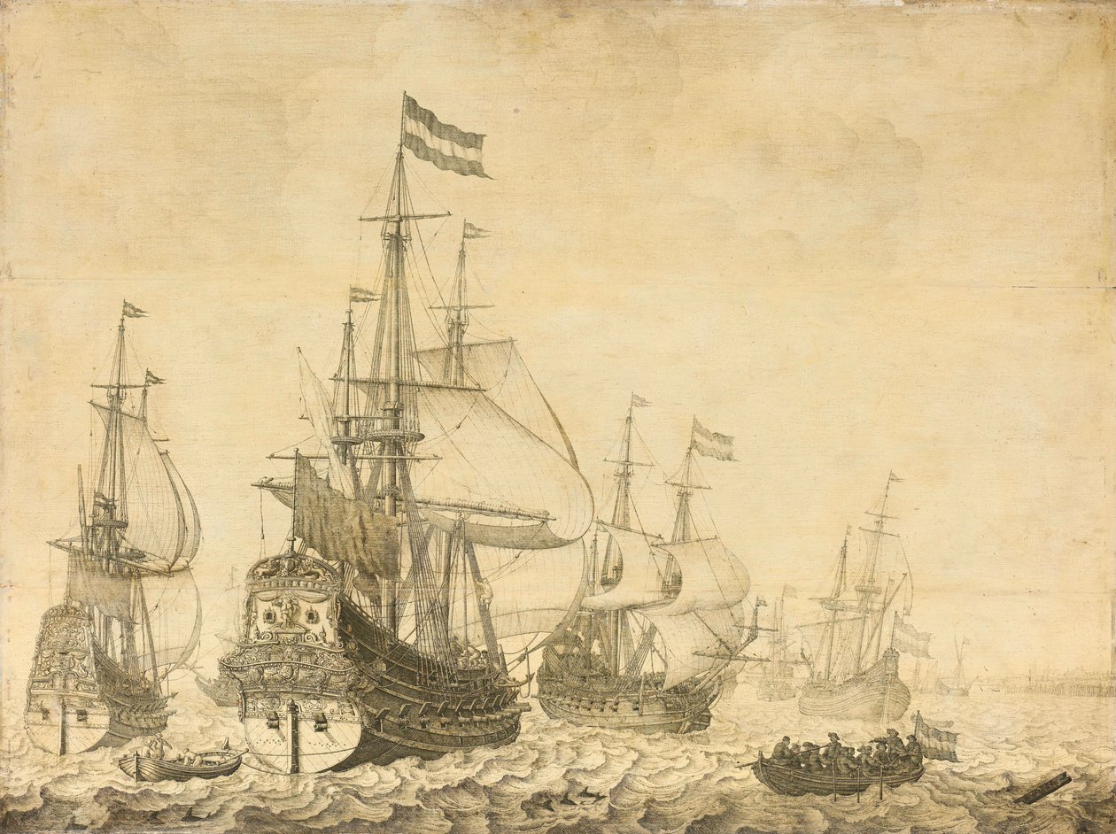 Havlandskab med de hollandske krigsmænd, herunder Drenthe og prins Frederick-Henry af Willem van de Velde (I)