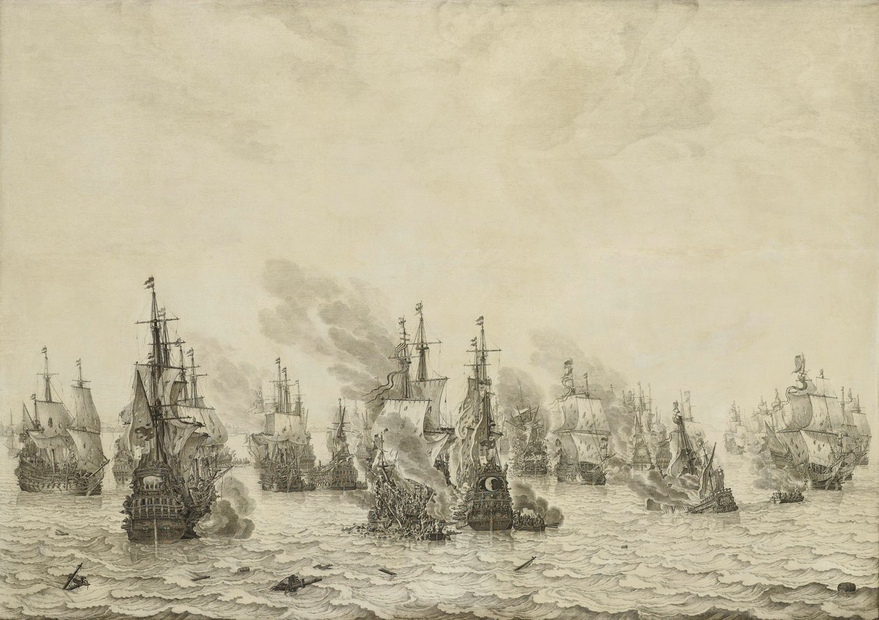 Slaget ved Livorno (Leghorn) Søslaget ved Livorno, 14. marts 1653: Episode fra den første engelsk-hollandske krig (1652-54) af Willem van de Velde (I)