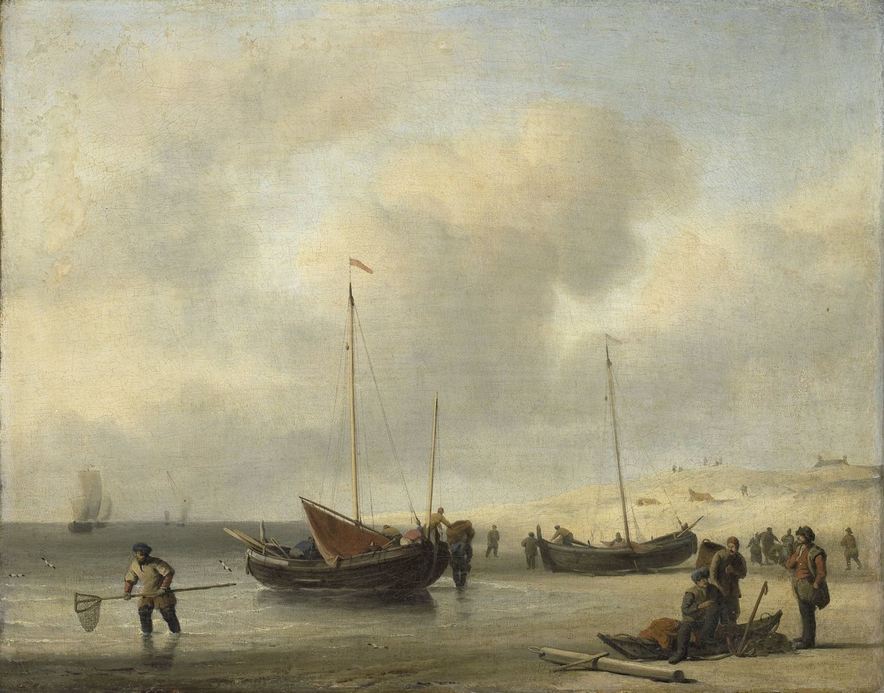 Fiskerbåde på kysten (The Shore, Lossing a Fishing Smack) af Willem van de Velde (II)