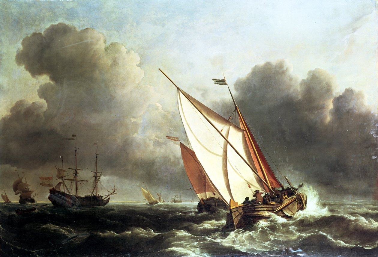 Hollandsk skibsfart offshore i stigende kuling af Willem van de Velde