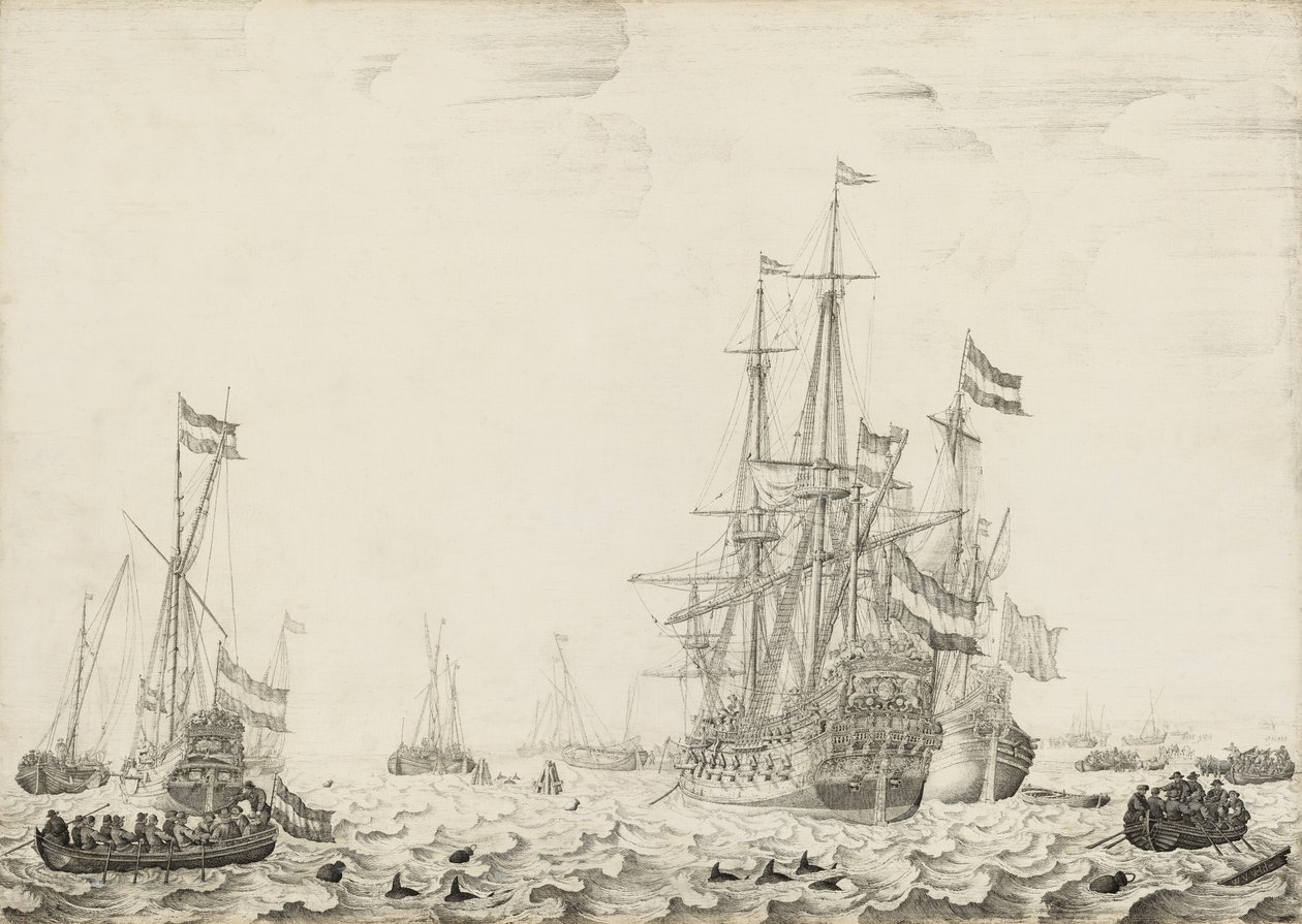 Hollandske skibe nær kysten, begyndelsen af 1650