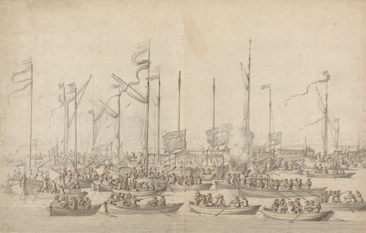 Fejring på Themsen nær Whitehall af Willem van de Velde the Elder