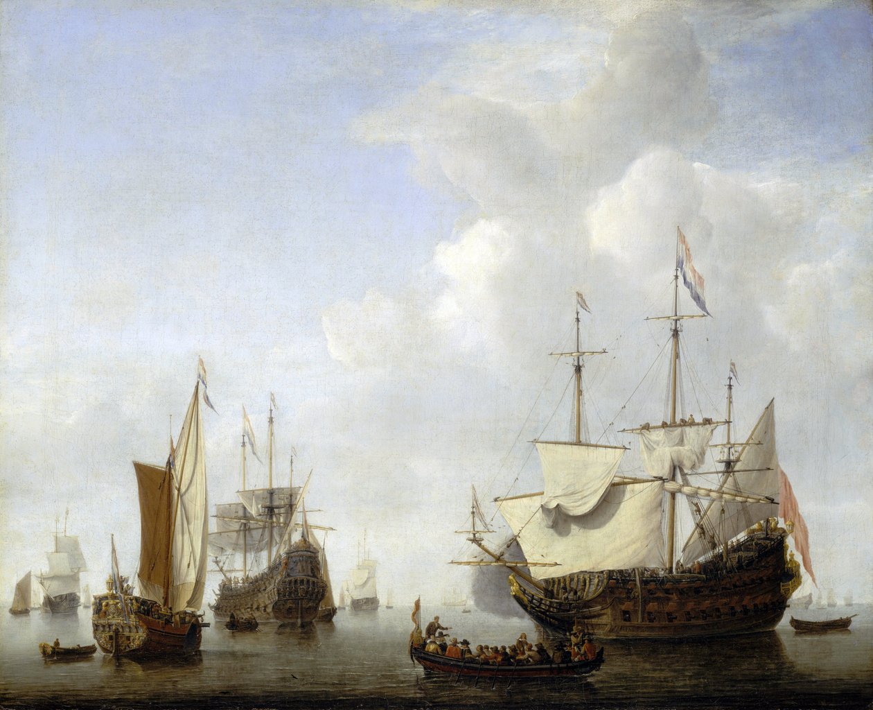 Et hollandsk skib på vej til ankers, sandsynligvis prins Frederik Hendrik af Oraniens (1584-1647) skib. Olie på lærred, ca. 1658, af Willem van de Velde (1633-1707). af Willem van de Velde the Younger
