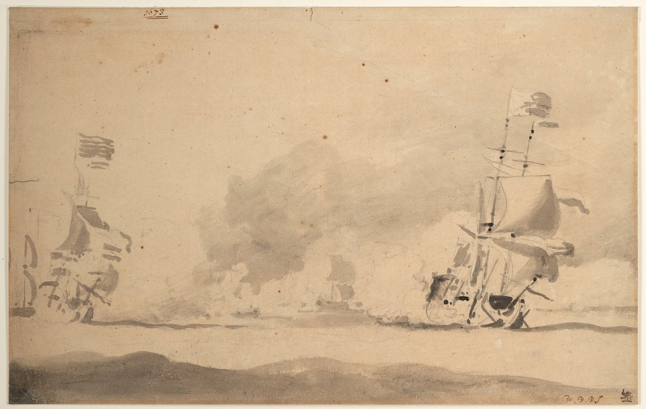 Et hollandsk skib på jagt efter et engelsk skib af Willem van de Velde the Younger