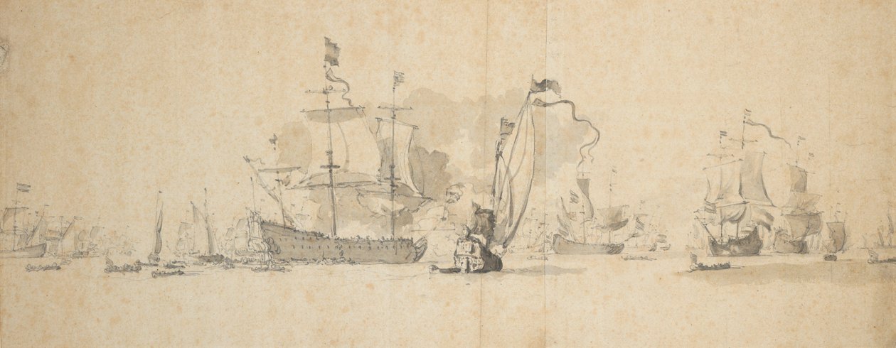 Et krigsråd i den hollandske flåde, maj 1665, ca. 1665 (grafit, gråvask) af Willem van de Velde the Younger