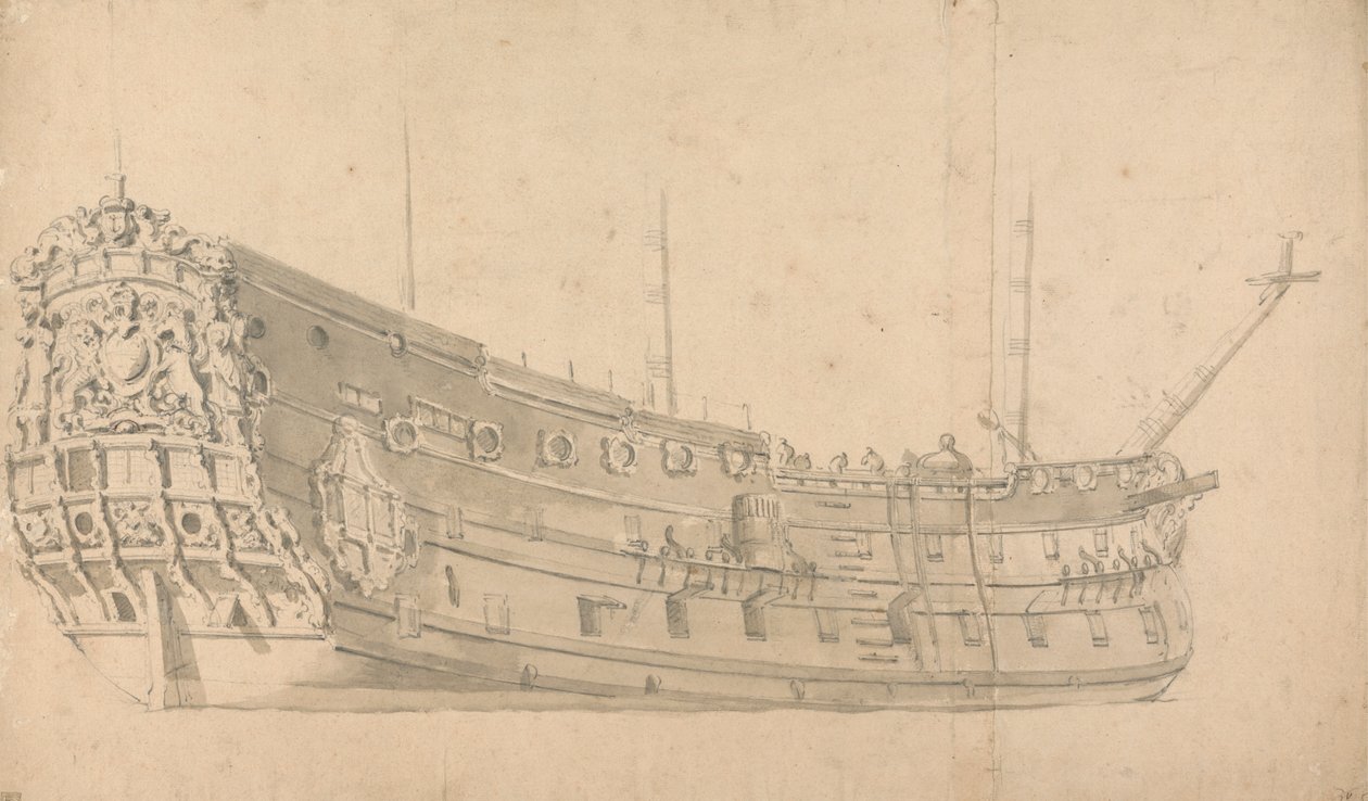 An English Man of War, Starboard Quarter View: Possibly the Victory af Willem van de Velde the Younger