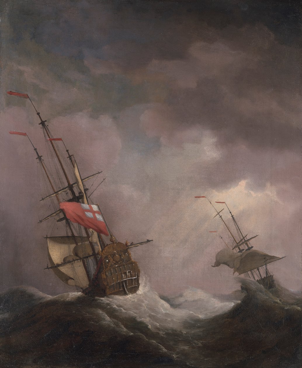 Et engelsk skib til søs, der løber i kuling af Willem van de Velde the Younger