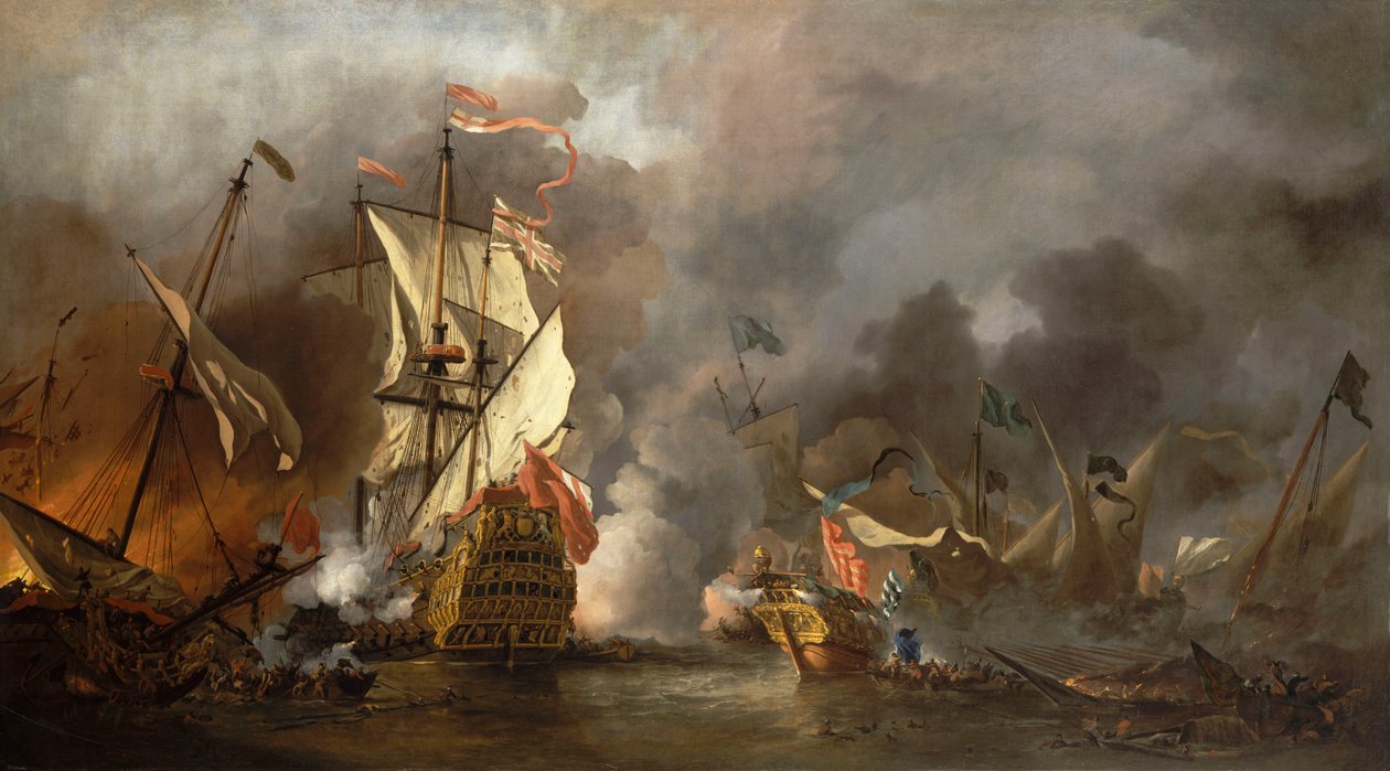 Et engelsk skib i kamp med barbariske pirater af Willem van de Velde the Younger