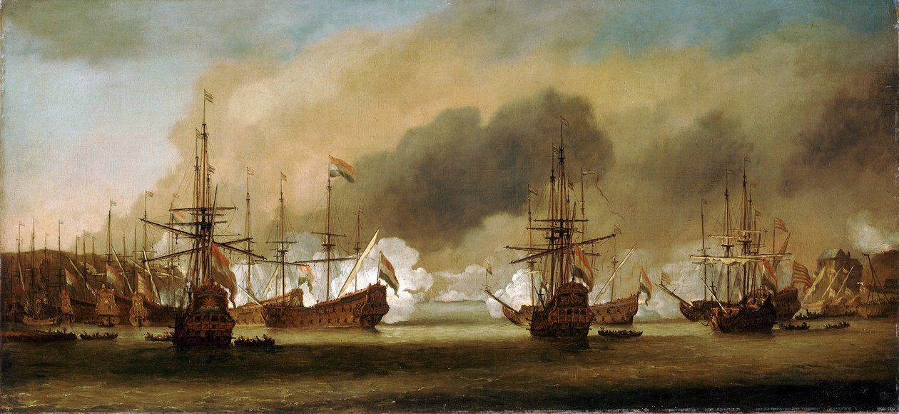 Slaget ved Bergen (eller Vagen) (Norge), 3. august 1665 (13. august 1665) af Willem van de Velde the Younger