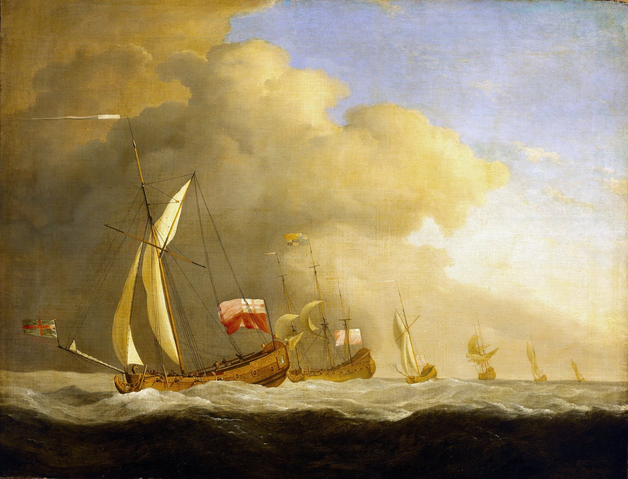 Gruppe af britiske kongelige yachter på havet af Willem van de Velde the Younger