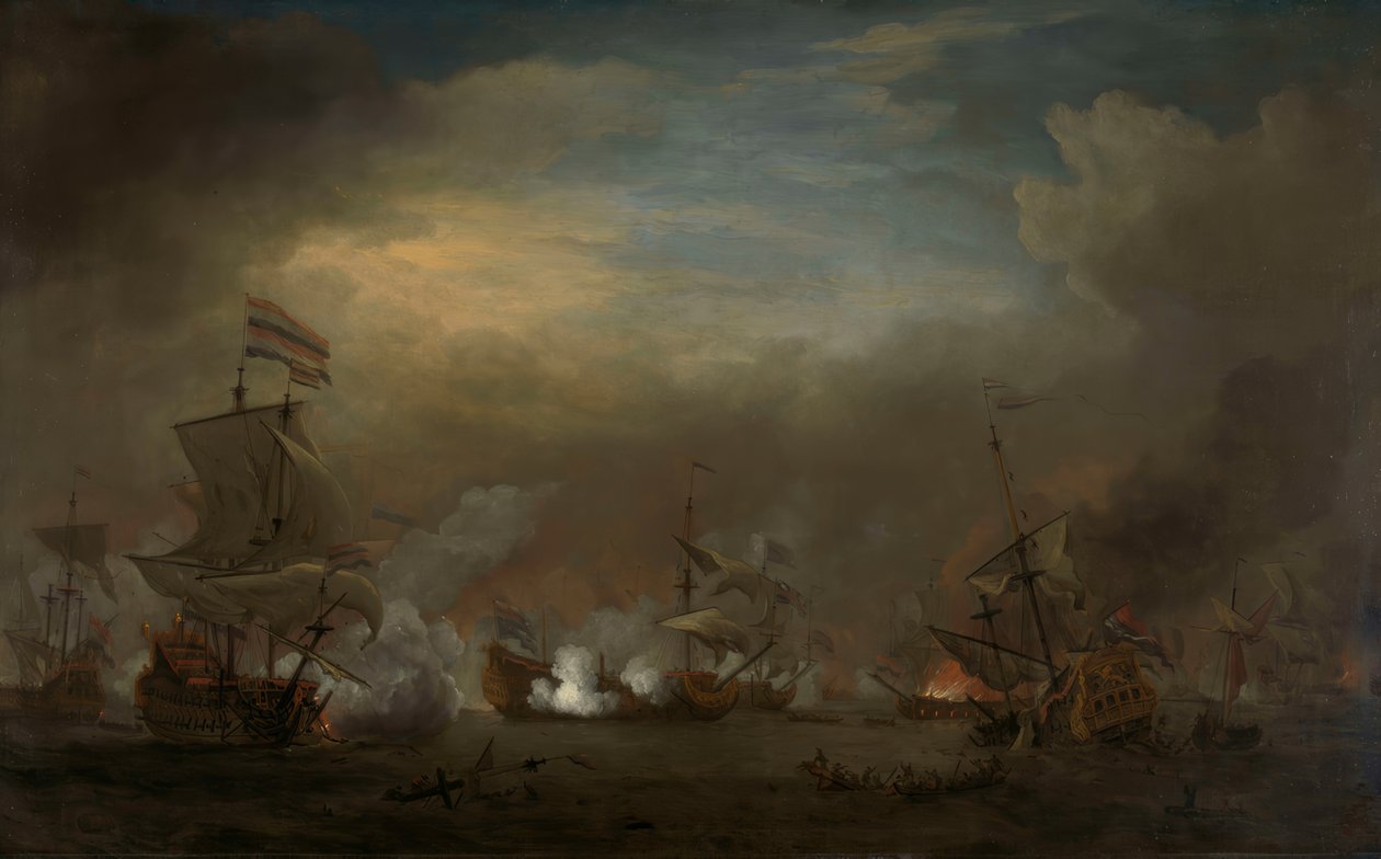 Natte søslag mellem Cornelis Tromp på Gouden Leeuw og Sir Edward Spragge på Royal Prince af Willem van de Velde the Younger