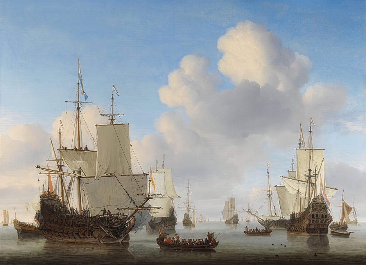Hollandske skibe på stille hav. Omkring 1665 af Willem van de Velde the Younger