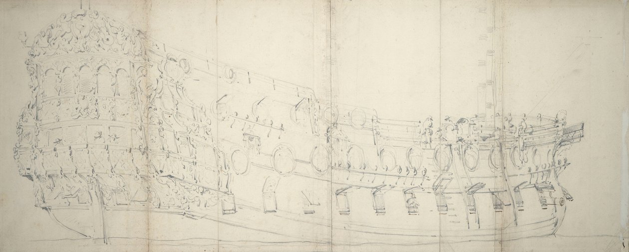 Portræt af et engelsk tredjerangsskib, ca. 1680 (grafit, pen, blæk) af Willem van de Velde the Younger