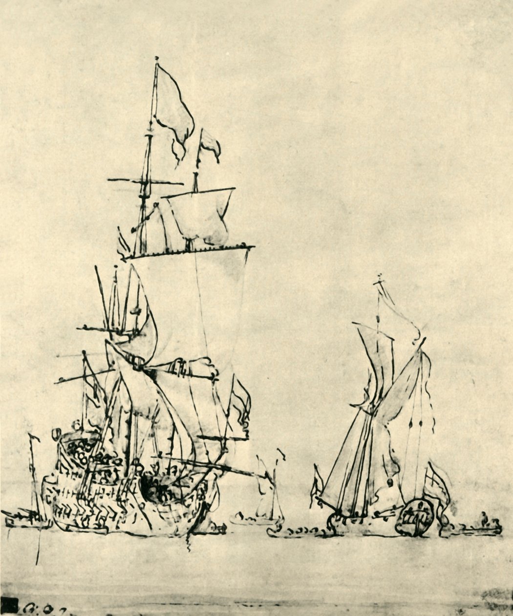 Skibe til søs, midten af slutningen af det 17. århundrede, 1943. af Willem van de Velde the Younger
