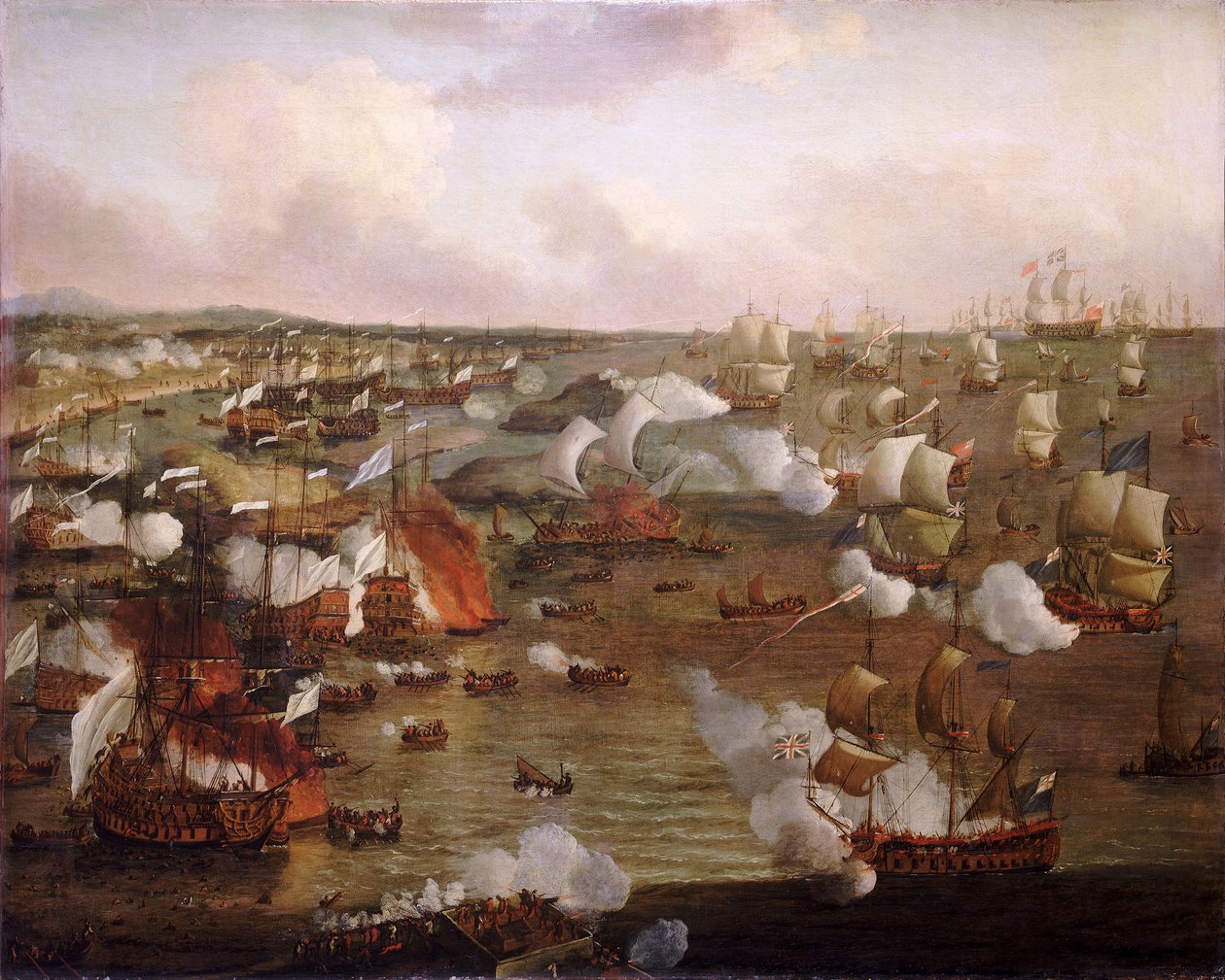 Afbrænding af franske skibe i slaget ved La Hogue, 23. maj 1692, slutningen af det 17. århundrede (olie på lærred) af Willem van de Velde the Younger