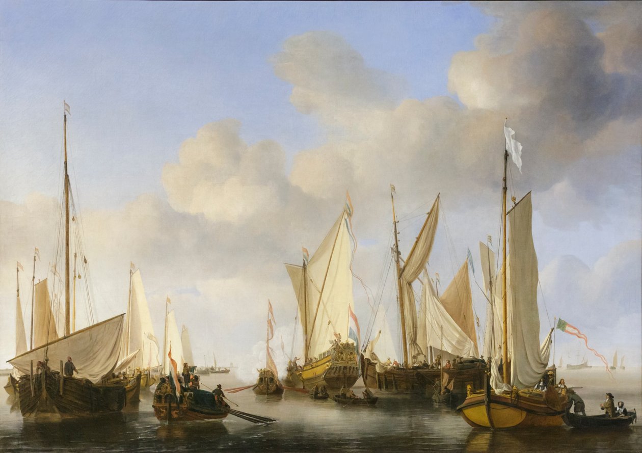 En hollandsk yacht gør honnør af Willem van de the Elder Velde