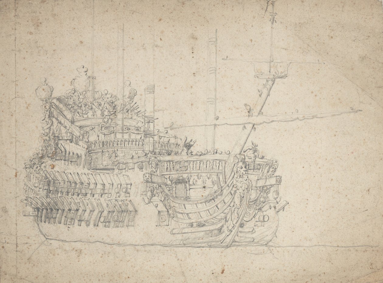 Portræt af en fransk todækker af Willem van de the Elder Velde