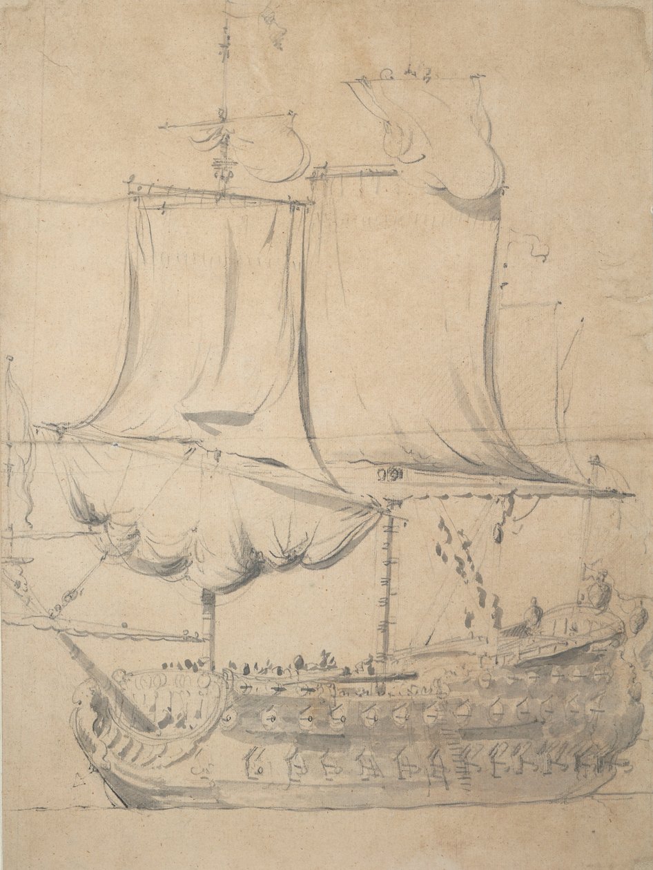 Portræt af en engelsk tredjestatsmand, ca. 1685 (grafit, grey wash) af Willem van de the Elder Velde