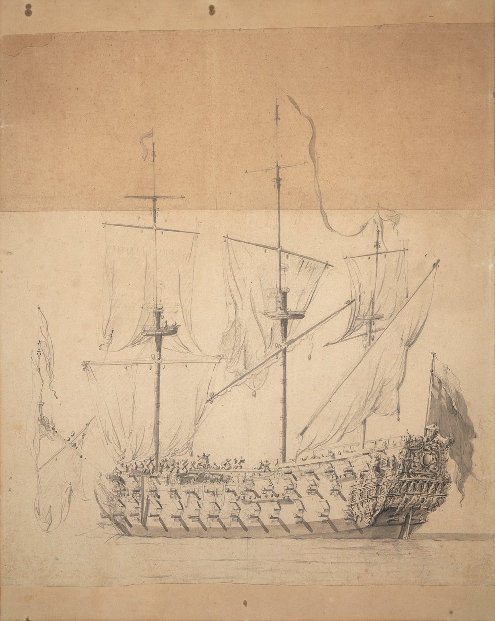 Portræt af en engelsk tredjerangsmand, ca. 1673 (grafit, gråvask) af Willem van de the Elder Velde