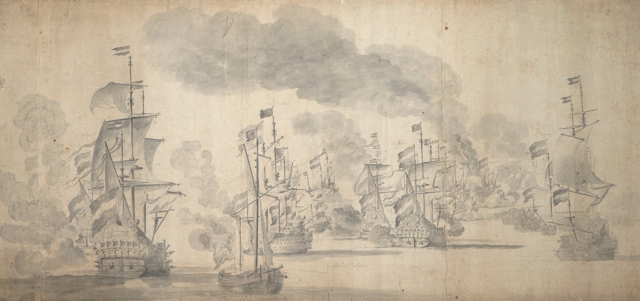 Slaget ved Solebay, 28. maj-7. juni 1672 (grafit) af Willem van de the Elder Velde