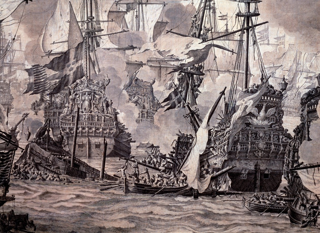 Slaget ved Øresund mellem den hollandske og den svenske flåde, 8. november 1658. Detalje - Olie- og blækmaleri af Willem van de the Elder Velde