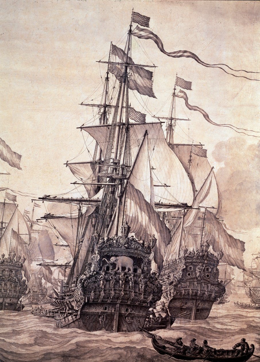Den hollandske flåde i 1672. Detalje - olie på lærred af Willem van de the Elder Velde