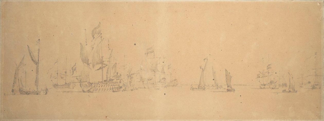 Den hollandske flåde i let luft, ca. 1666 (grafit, gråvask) af Willem van de the Elder Velde